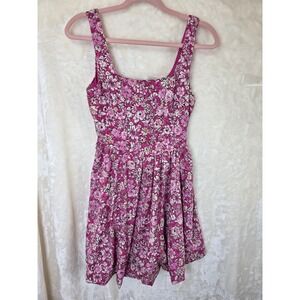 Band of the Free Pink Floral Smocked Back Mini Dress Small Sleeveless‎